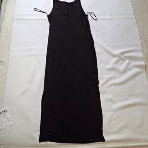 Warehouse Maxi Tank Dress Size 14 Black Tshirt Stretch Fabric Side Vents
